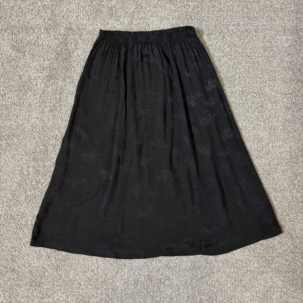 Vintage PA Company Boston Skirt Womens Large Black Floral A-Line Midi 90s Hippie